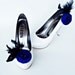 Royal Blue Fabric Roses with Black Feather Shoe Clips