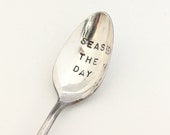 Nautical Spoon Seas the Day Coffee Spoon. Hand Stamped Recycled Silverware Motivational Quote