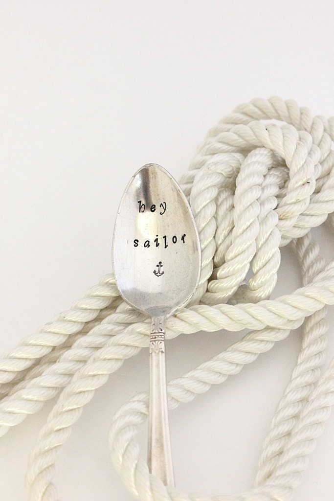 Hey Sailor Spoon with Anchor. Nautical Decor Hand Stamped Fathers Day