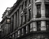 Victorian Architecture print, London, black&white with clock feature