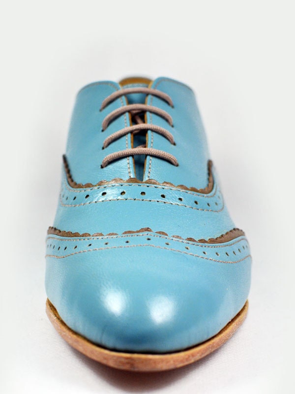 MARCUE - Women's - Handmade Leather Shoes - Light Blue Double Brogues