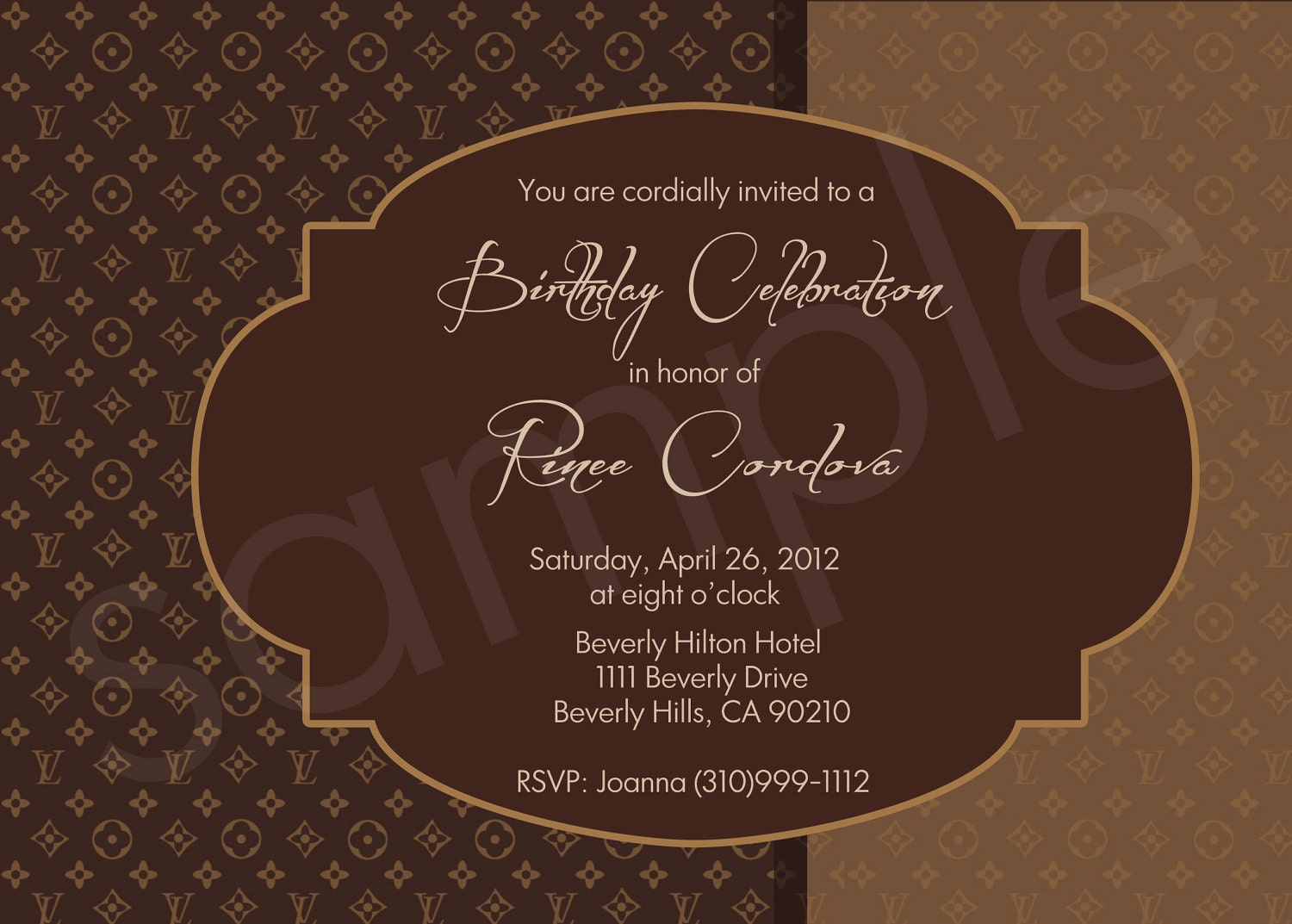 Items similar to BROWN LOUIS VUITTON Inspired birthday invitation on Etsy