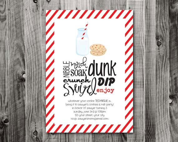 Cookies and Milk  printable custom birthday party invitation