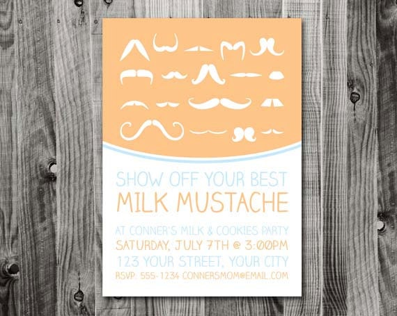 Milk mustaches (milk and cookie) printable custom birthday party invitation