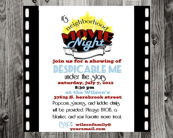 Movie Night Invitation and tickets - neighborhood movie night, birthday party,etc