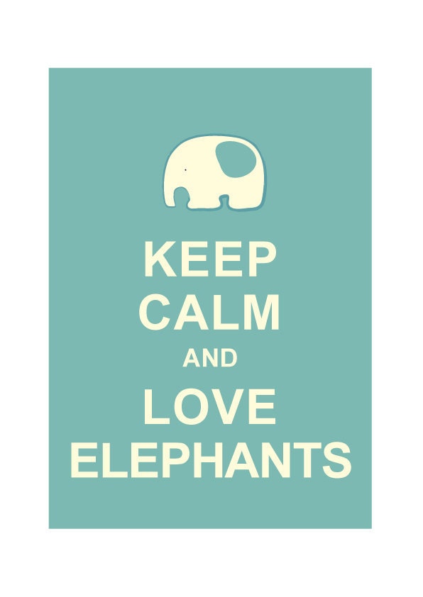 Large 13X19 Keep Calm and Love Elephants : Light Teal Personalized custom Wedding Birthday Anniversary Gift Children Kids Home Decor