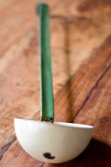 Seafoam and Cream Enamel Ladle
