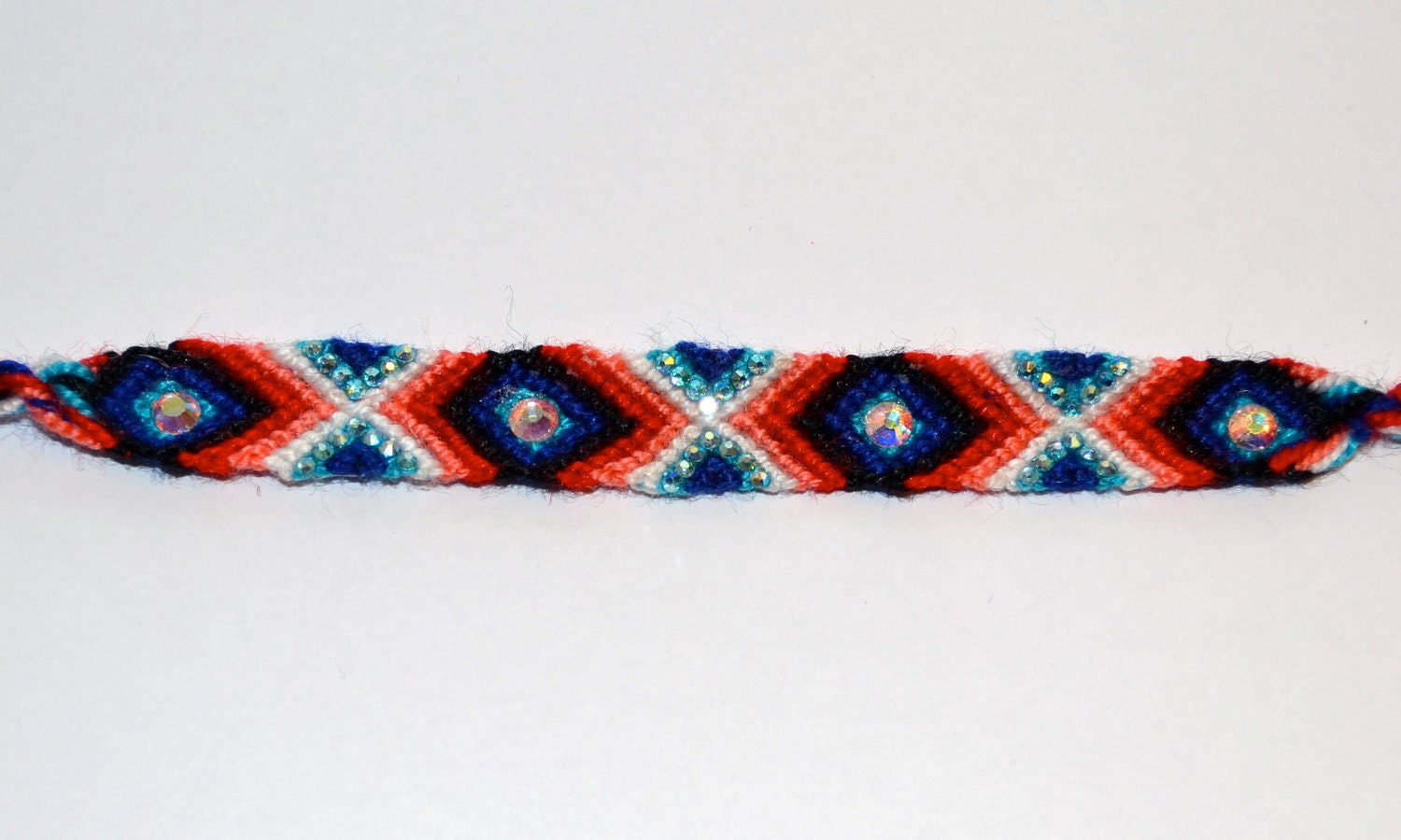 SALE - Neon Blue, Royal Blue, Pink, Coral and White Rhinestone Friendship Bracelet - "The Anemone"