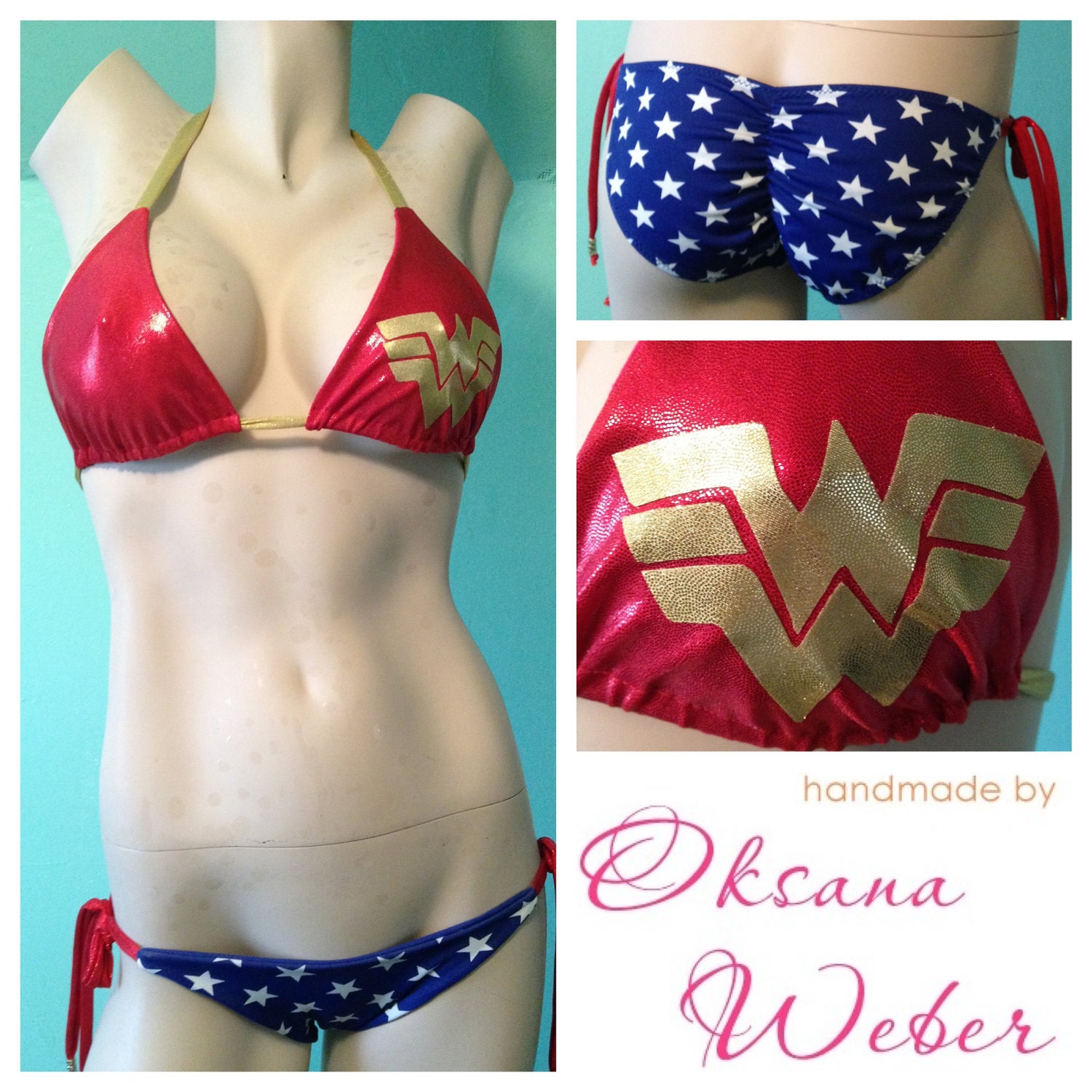 Sexy wonder woman bikini, low rise, triangle top, Brazilian bottom