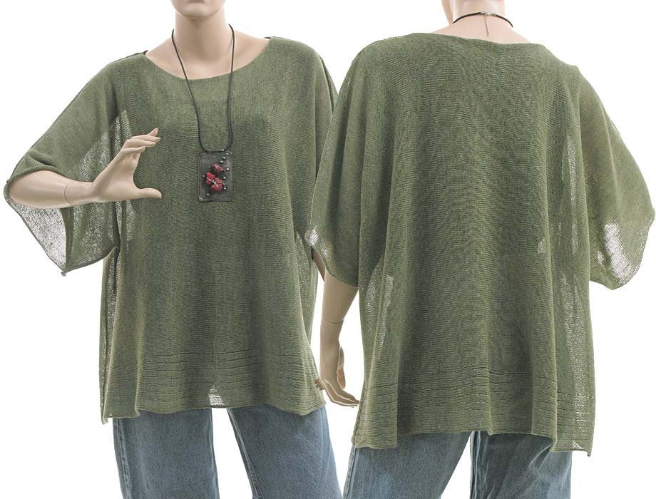 Knitted sweater, overlay top green - lagenlook women plus sizes - large, oversized
