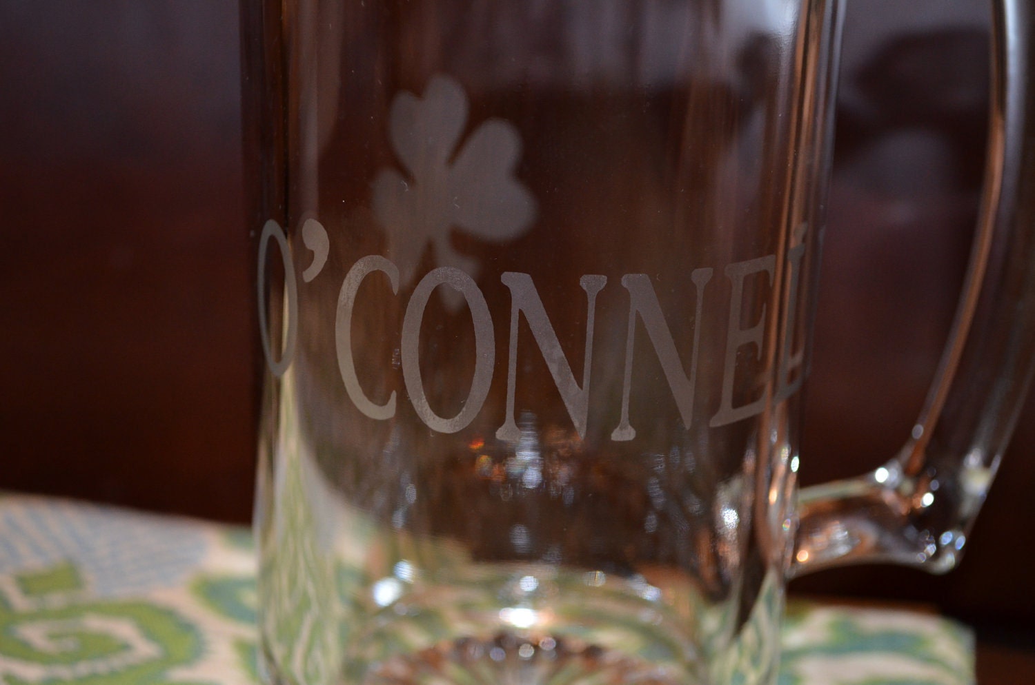 2 Personalized Etched Beer Mugs with or without Shamrock