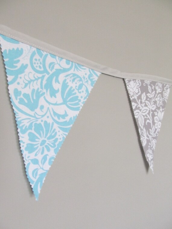 Custom Banner in Gray/Teal Floral to use as Wedding Banner, Baby Bunting, Birthday Banner Il_570xn