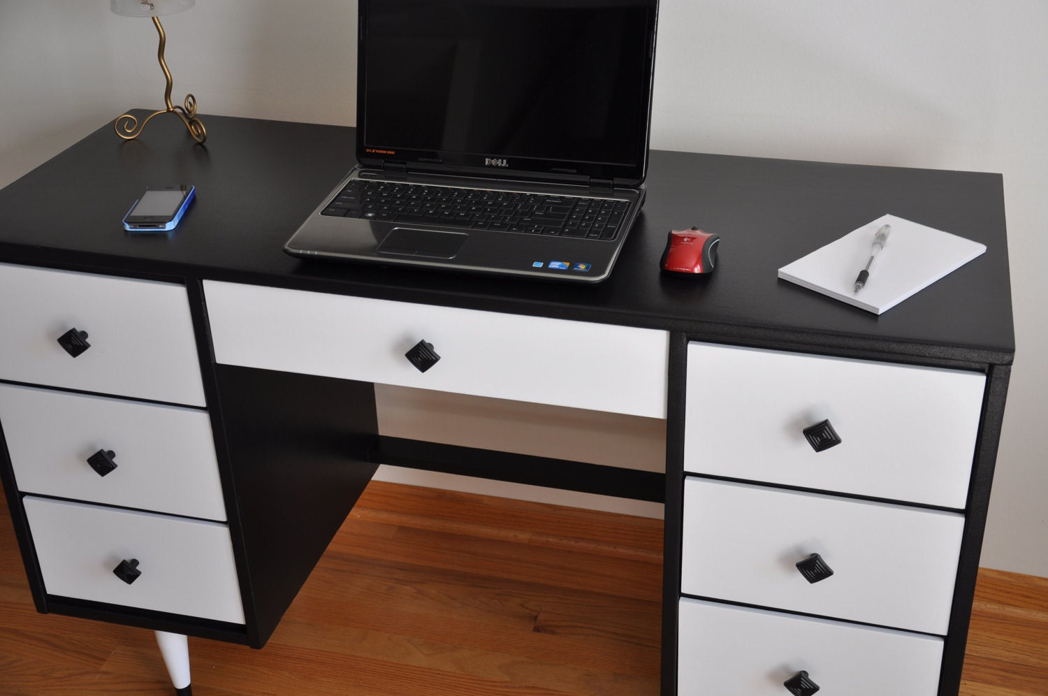 Black and White Vintage Tuxedo writing Desk RESERVED FOR marciz
