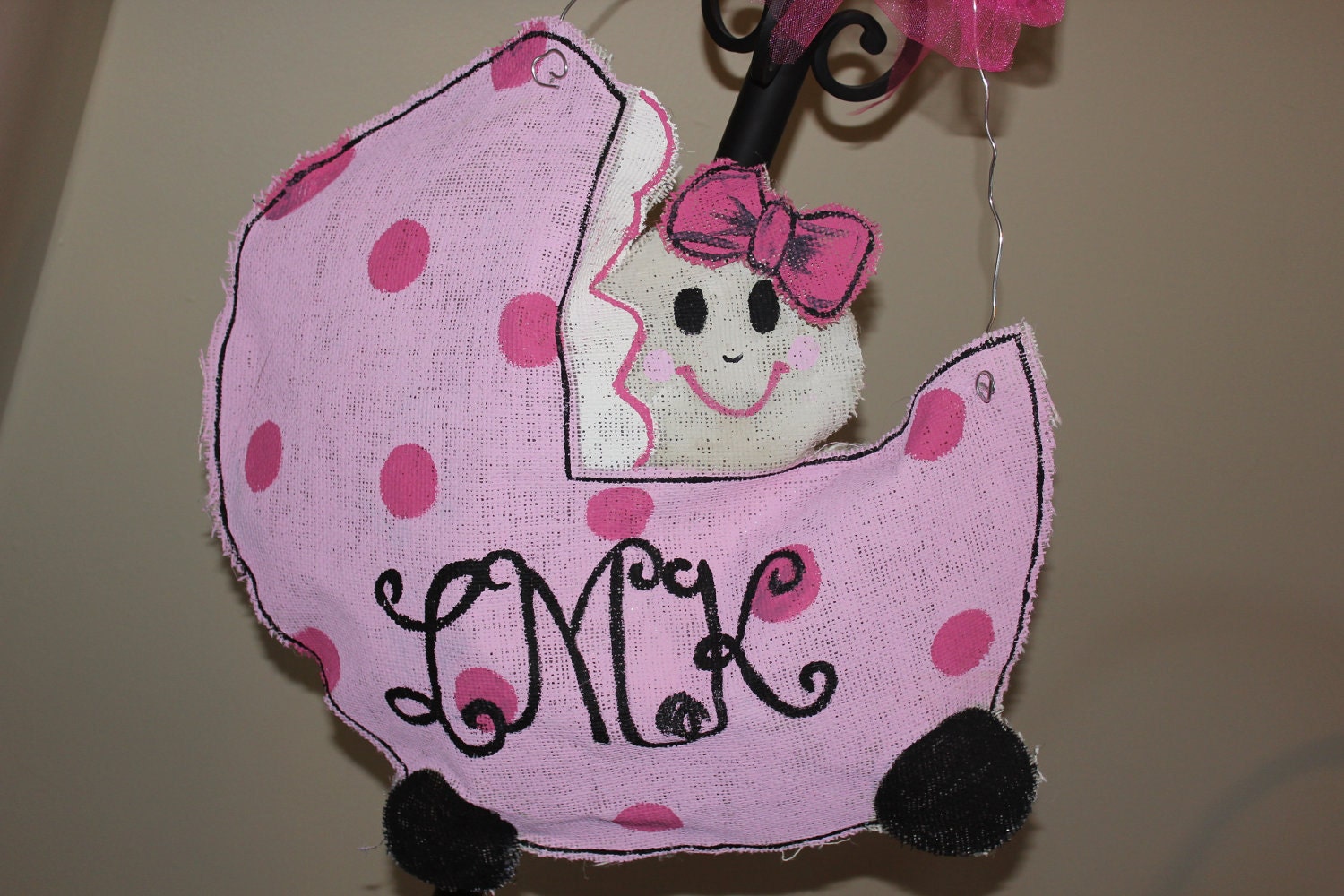 Baby Carriage Burlap Door Hanger