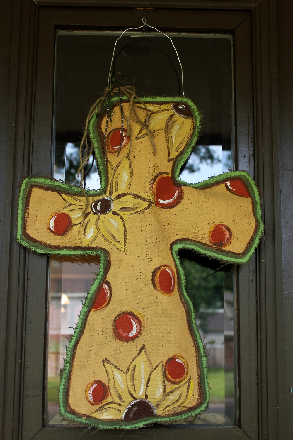Sunflower Cross Burlap Door Hanger
