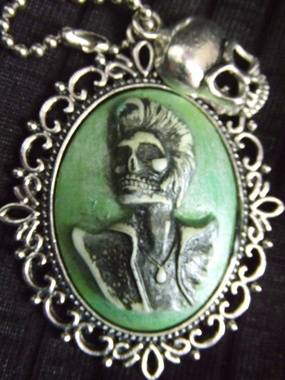 Zombie rocker painted and antiqued cameo keychain