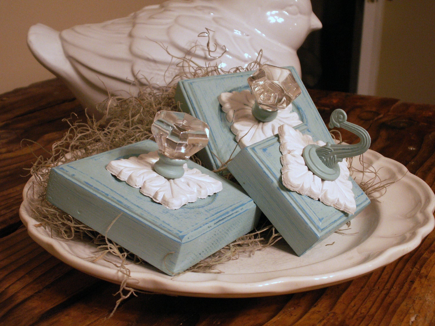 Decorative Hooks 3pc Set Distressed Wooden Wall Hangers
