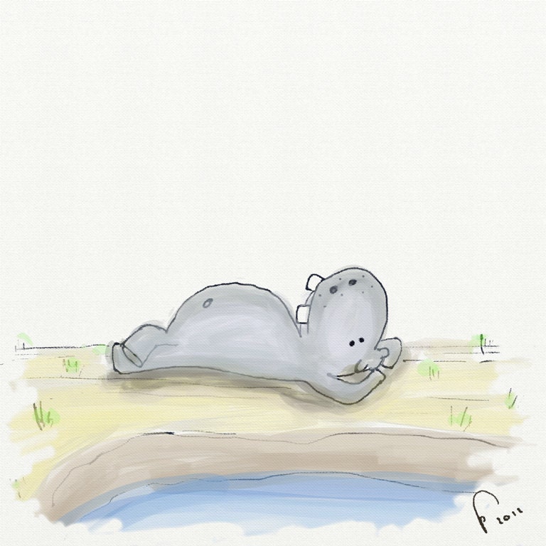 CUTE BABY HIPPO, Nursery Art, Baby Art Print 8 x 8 inch / 20,3 x 20,3 cm
