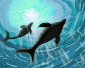Nursery Art Print, DOLPHINS, Cute Dolphin couple, Art Print, 26 x 35 cm / 10,2"x13,7"