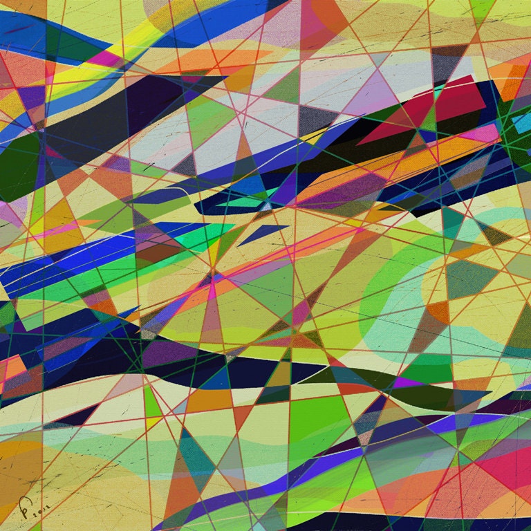 Large Modern Art Print, Colorful Geometrical Abstract, Digital Painting, 45x45 cm / 17,7"x17,7", WASSILY'S BREAKFAST, Free Shipping