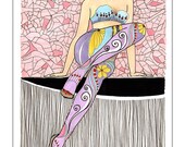 Printed card of the original ink pens drawing - La vie en rose