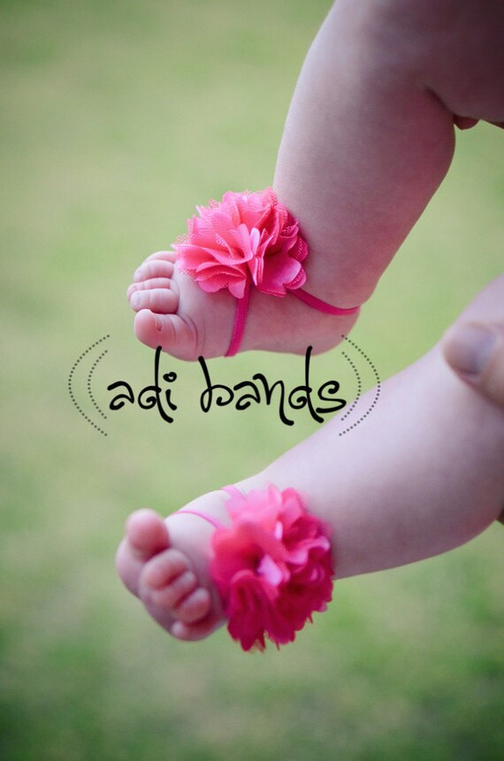 Hot Pink Poof Baby Sandals with Matching Headband