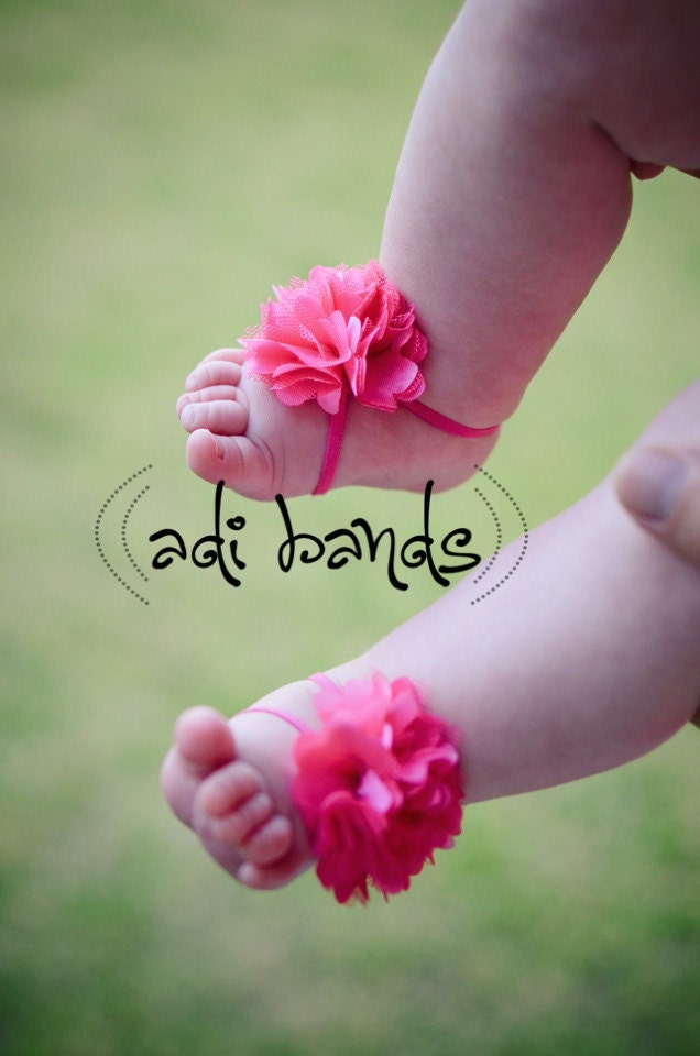 Hot Pink Poof Baby Sandals with Matching Headband