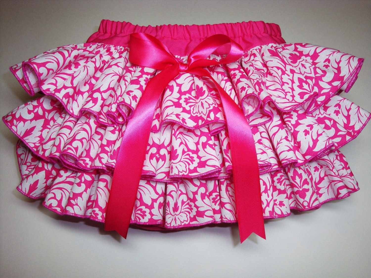 Little MISS ELEGANCE Hot Pink Damask Newborn Infant Toddlers Ruffle Bloomers Diaper Cover by Bloomin Cuties
