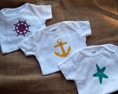 Set of 3 Nautical Onesies, baby girl summer clothes