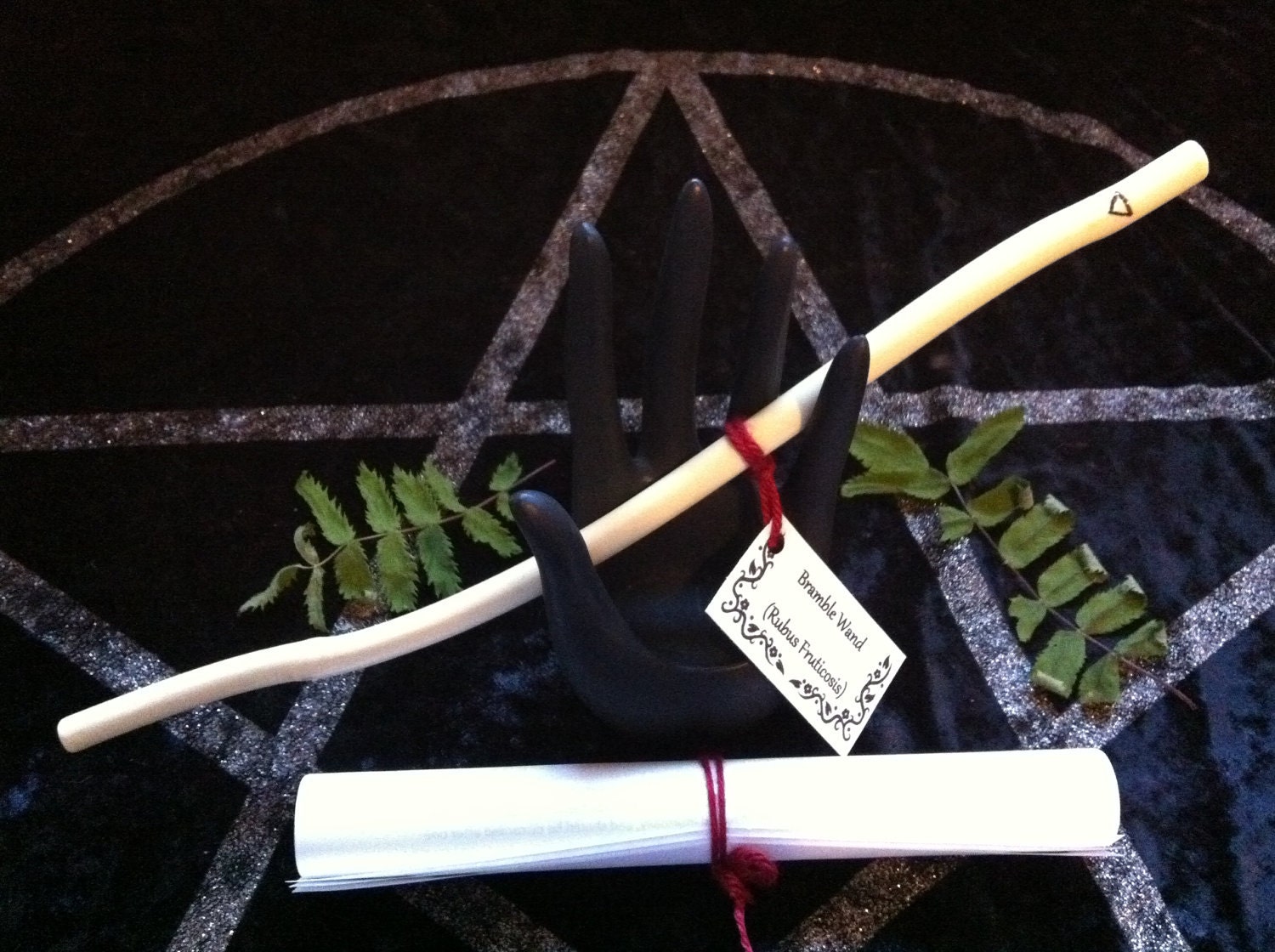 Wooden Bramble Wand with a Quartz crystal point