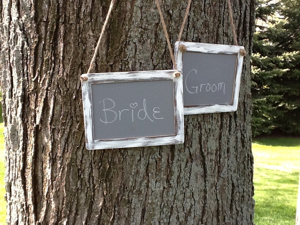 Set of 2 - 5" x 7" Hanging Chalkboard Signs-Save The Date, Photo Props, Bride And Groom Chair Signs etc.