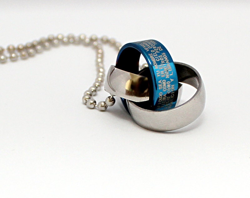 Sale Entire Store 40% Off - Mens Stainless Steel Triple Bible Ring Necklace