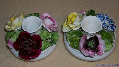 Radnor Bone China Candleholders w/Roses- Handpainted and Signed