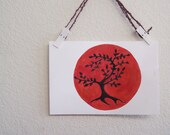 Red and black abstract tree, cirular painting