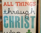 Scripture Art, Bible Verse Art, Faith Based Art, Philippians 4:13, 5x8 art print on wood