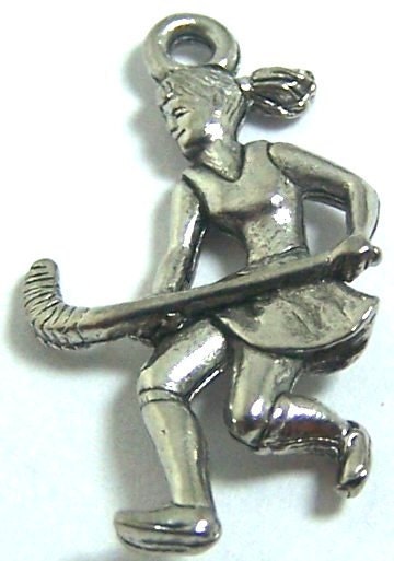 Set of 10 Pewter Women's Field Hockey Player Charms - Free Shipping in the US - (5453)