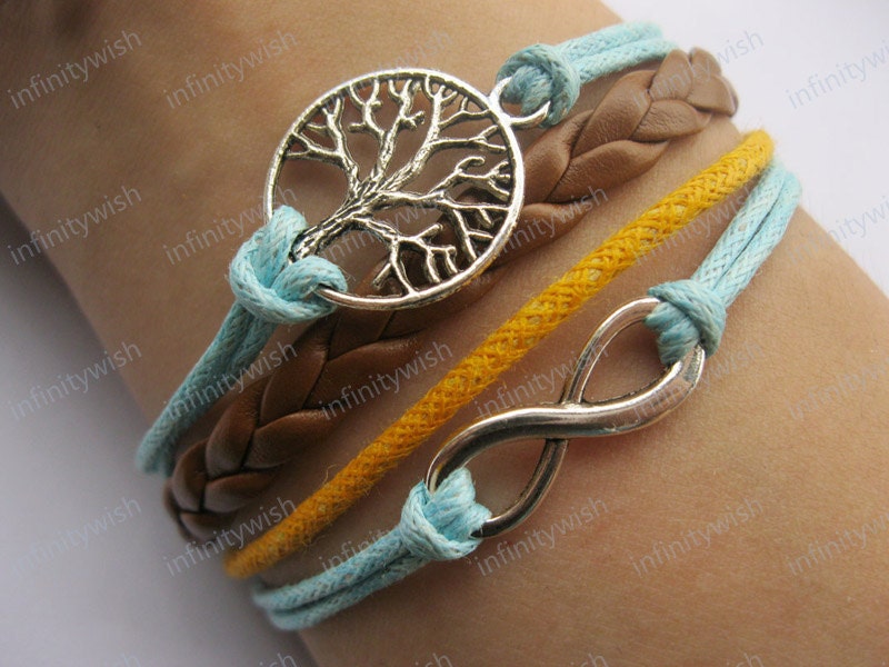 Karma-wish tree bracelet,infinity bracelet,wax cords bracelet,braid leather bracelet-Z222