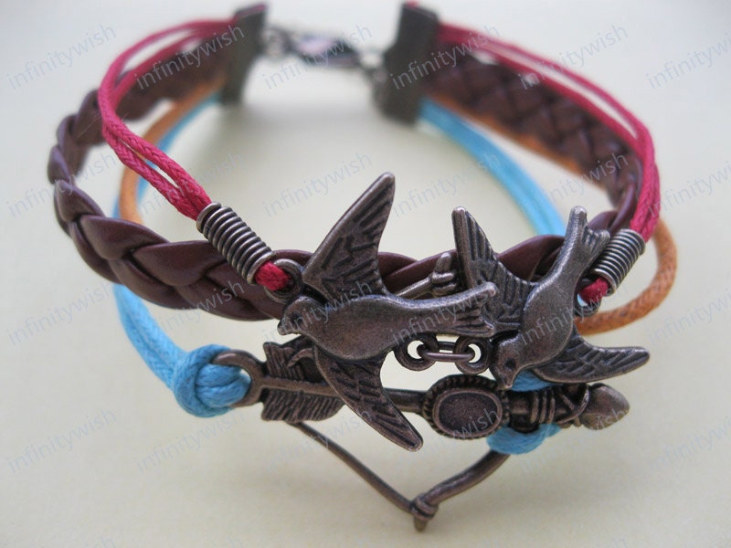 Bracelet-Antique bronze birds bracelet,bow and arrow bracelet-Z169