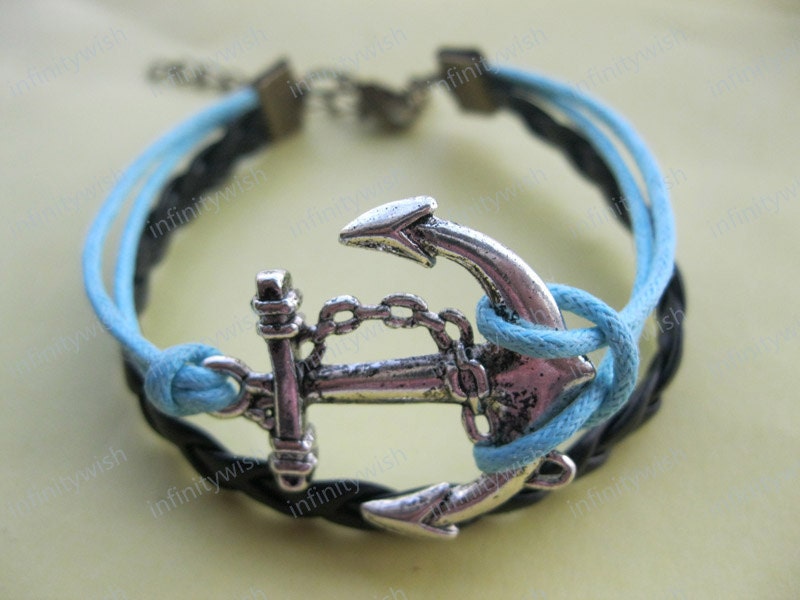 Anchor-antique silver anchor bracelet,anchor pendant,braid leather bracelet-Z004