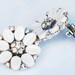 Vintage LISNER White Flower Earrings Rhinestone Lucite Clip On Silver Tone Signed 1950s Wedding Bridal