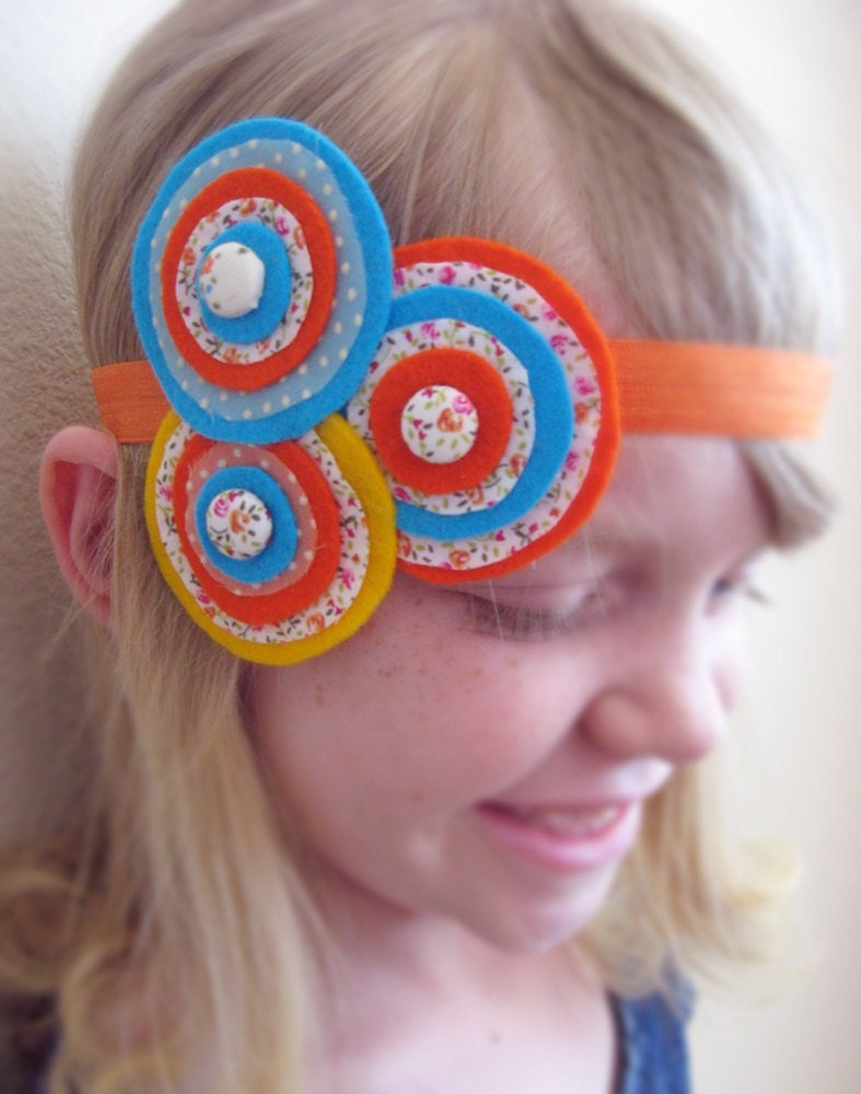 Fun summer roses wool felt elastic headband 12 months to tween wedding prop photo prop flower girl headband