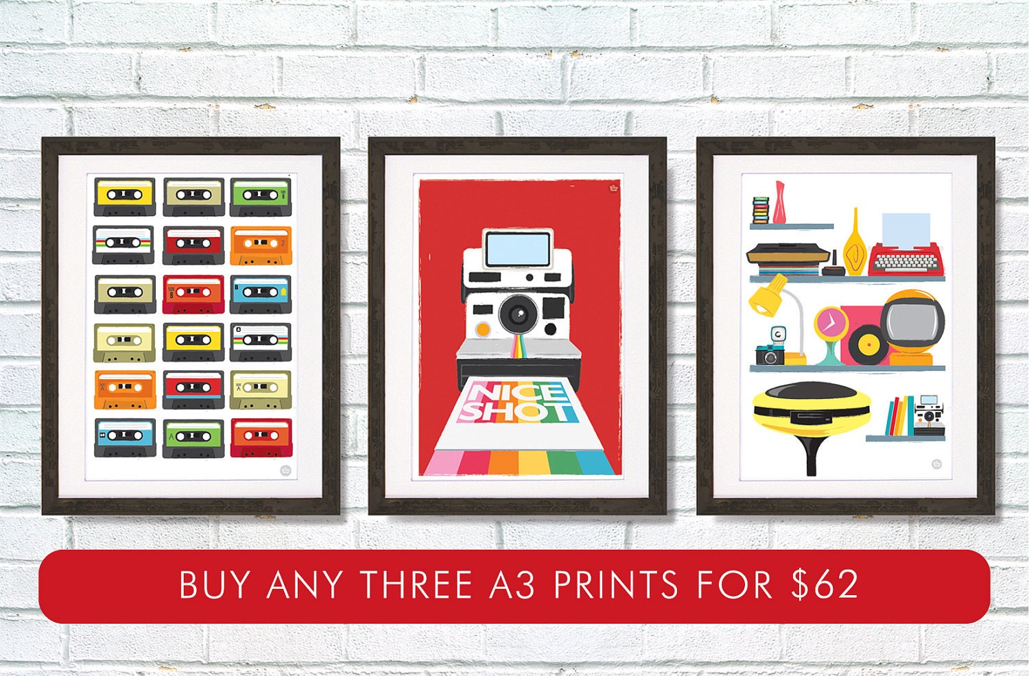Retro prints  Any 3 A3 / 11x14  prints for 62 dollars Cathrineholm Stig Lindberg 15 percent off