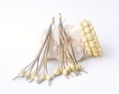 Set of Bohemian Long Tassel Bone Beads  Earrings - natural tan suede leather fringe - antique bronze and Beaded  Memory Wire Bracelet