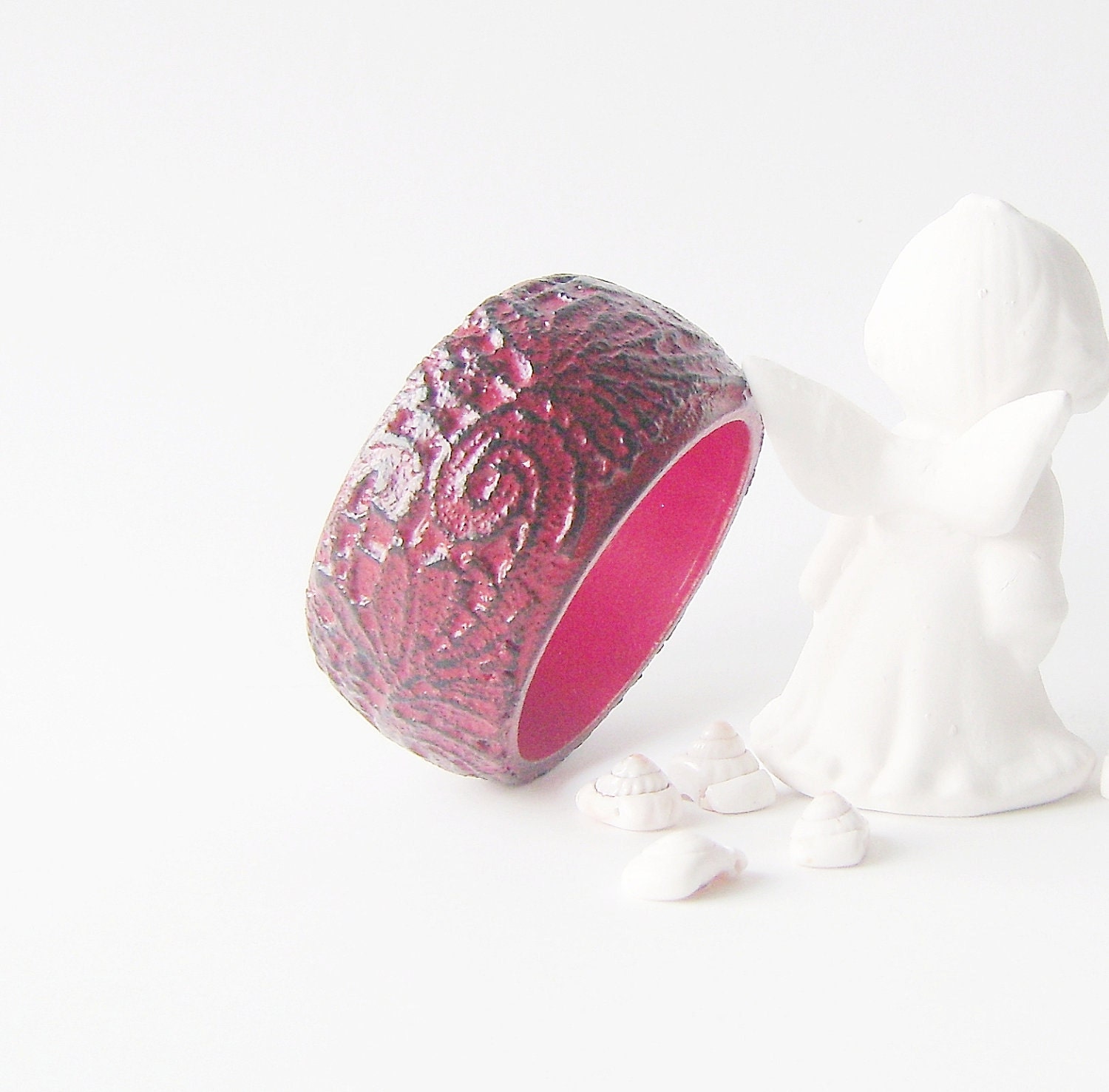 Victorian Gothic Dramatic Chic Deep Red Black  Lace Wooden Bracelet Bangle
