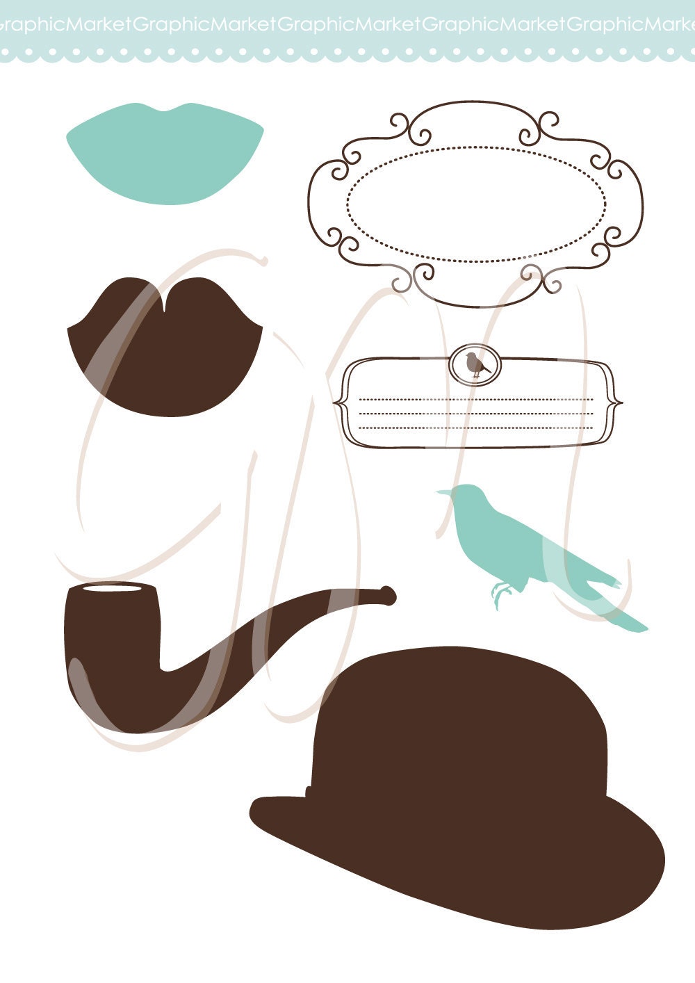 Mustache, Spectacles and Lips Kiss Digital Clipart Set. DIY Photo Booth Printables. Best Wedding Party Props