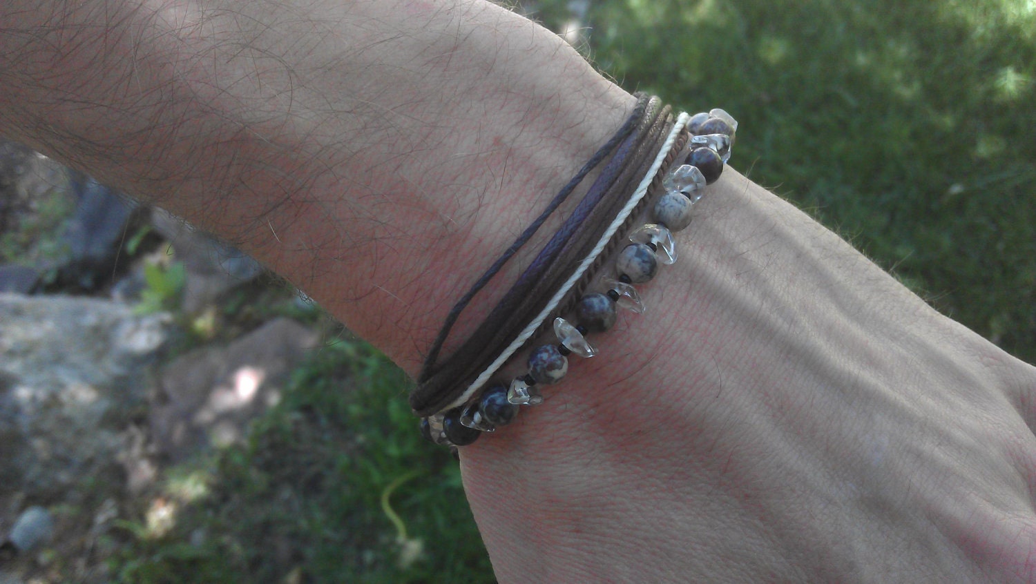 Men's Bracelet - Stone Boho Wrap Style - Man Bracelet
