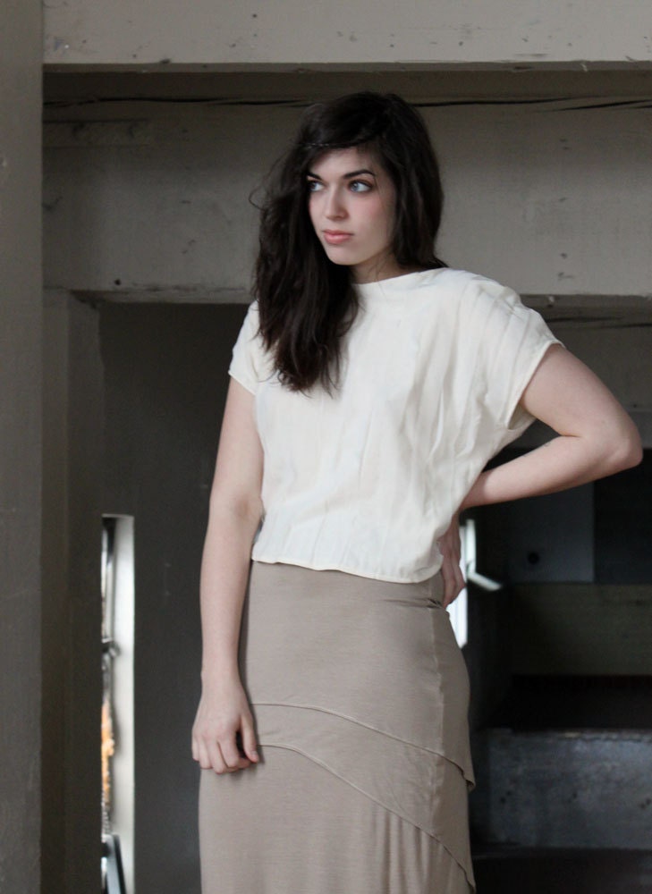 Long Maxi Skirt - camel brown bamboo jersey high waisted style, bohemian fashion boho hippie - large