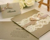 Vintage Lace Wedding Invitation Card (mink)- matching stationery available