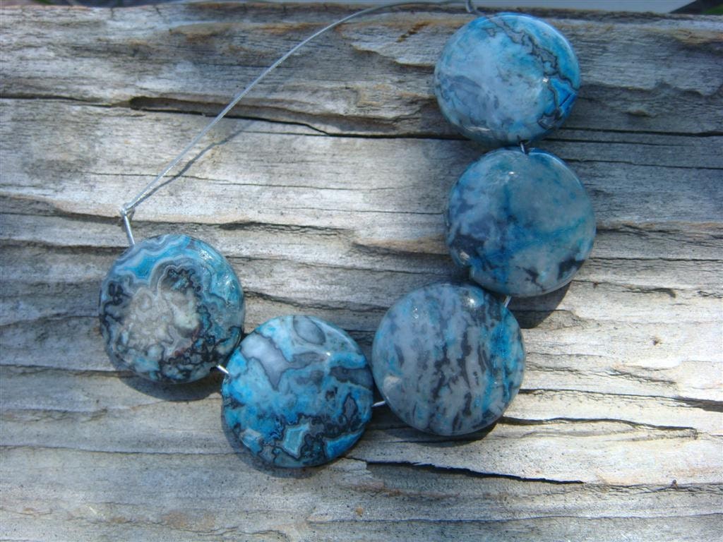 Blue/Grey/Black- Marbled - Round 15mm - High Quality Beads (Qty. 5)