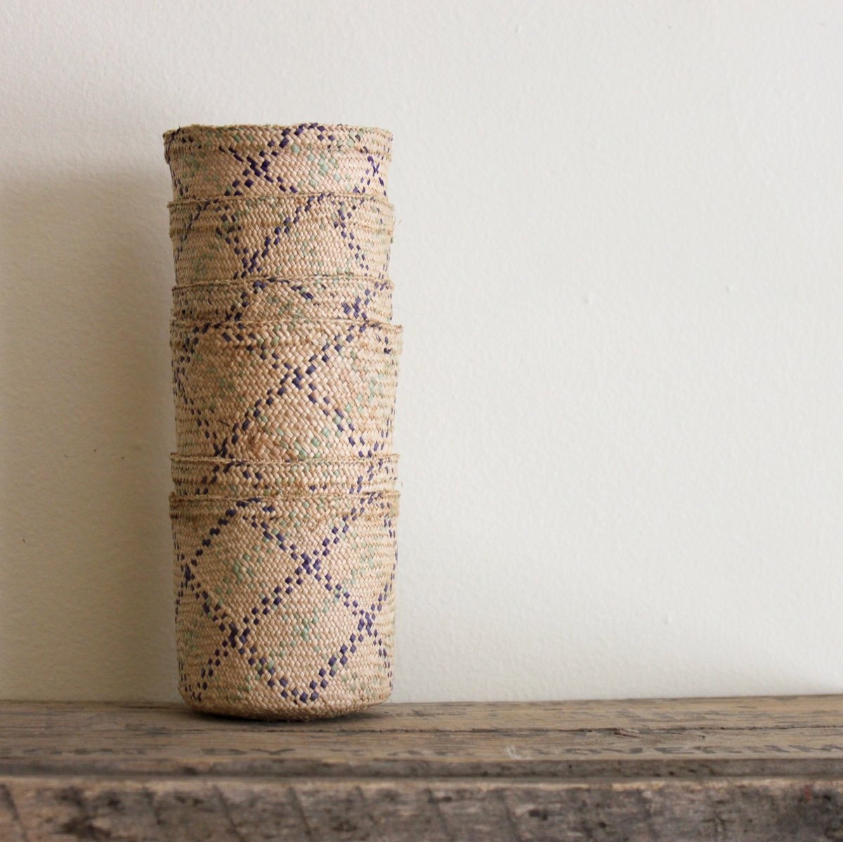 Vintage Baskets - Nesting Small Woven Set with Blues